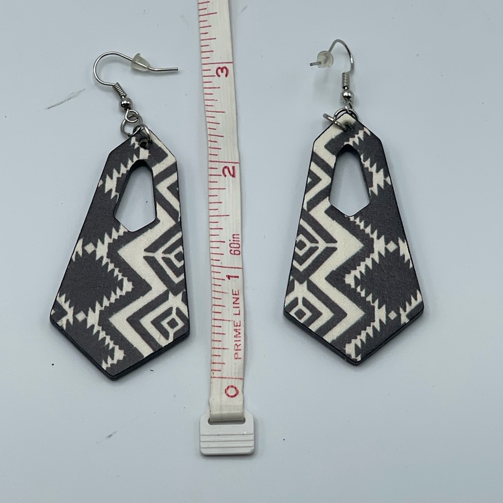Aztec Pattern Black and White Earrings